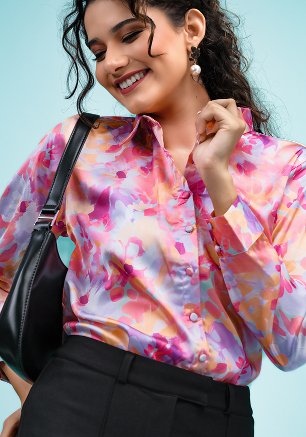 LIA PINK FLORAL SHIRT BLOUSE